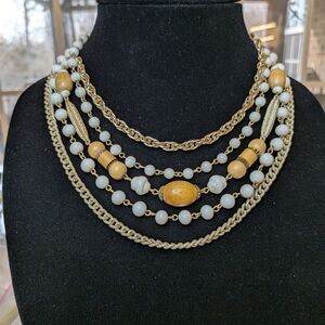 Vintage Arthur Pepper Gold And White Milk Glass Layered Necklace